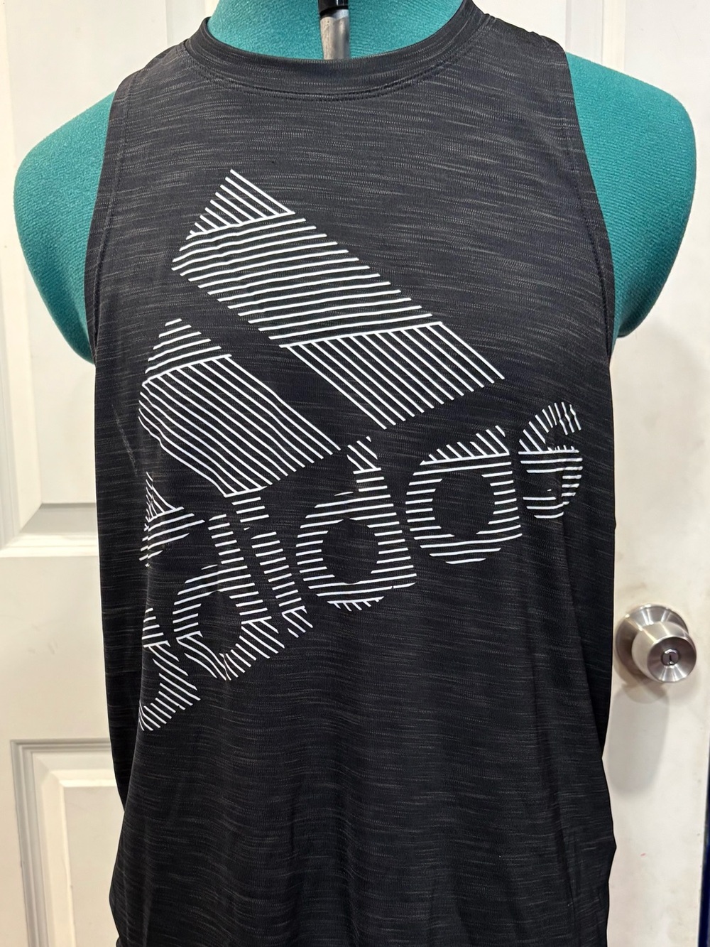 adidas Black Tank Top with Striped White Logo
